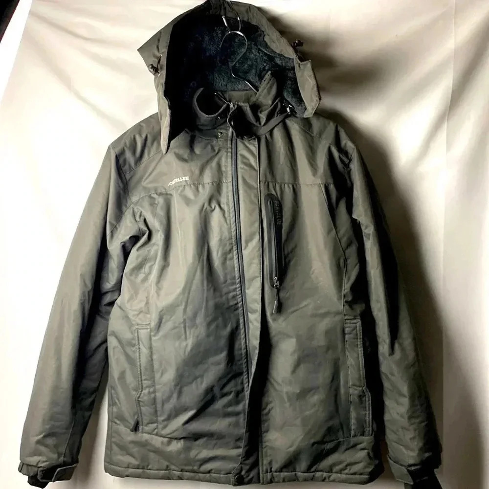 FARVALUE MENS SIZE MEDIUM HOODED JACKET QUILTED FAUX FUR‎ LINING GRAY POCKETS